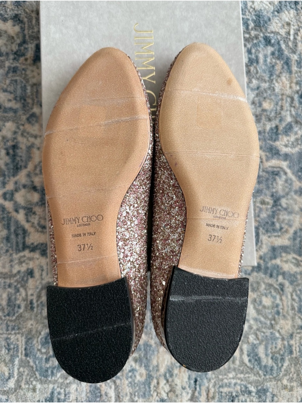 Jimmy Choo Rose Gold Glitter Ballet Flats - Picture 3 of 4